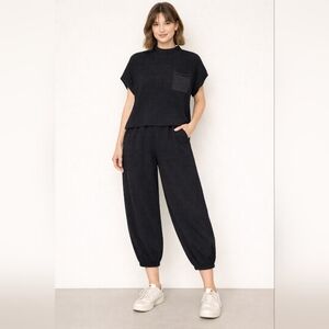 Women's Black Casual Sweater Top And Pants Set Size L